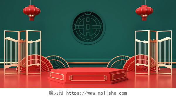 c4d中国风年货节电商海报背景模板